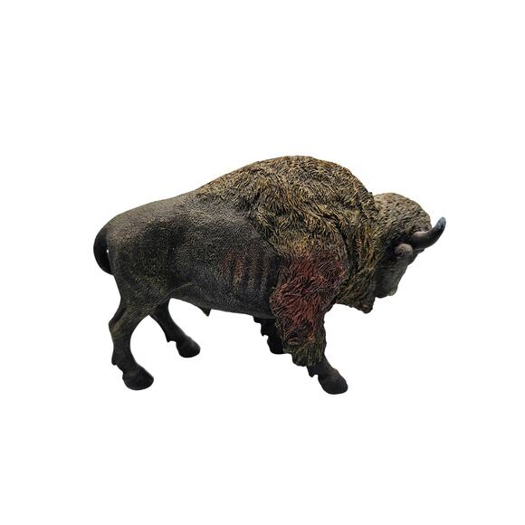 Vintage Buffalo Bison Resin Figurine Sculpture w/ Sunrise Sunset Painted On Side - Picture 4 of 7